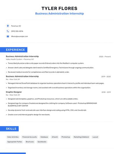 Business Administration Internship Resume
