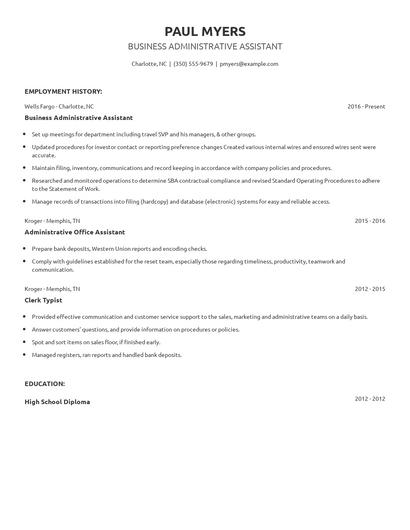 Business Administrative Assistant Resume