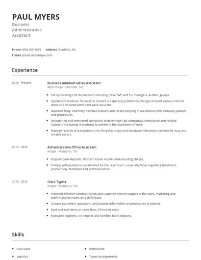 Business Administrative Assistant Resume