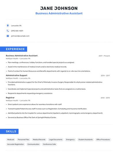 Business Administrative Assistant Resume