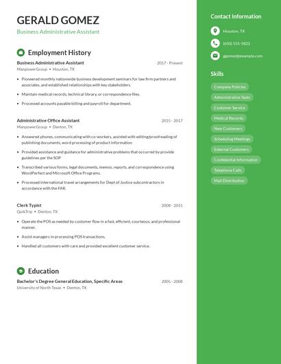 Business Administrative Assistant Resume