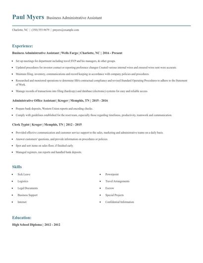 Business Administrative Assistant Resume