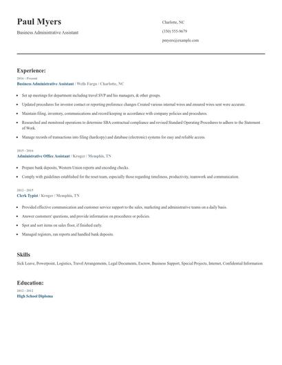 Business Administrative Assistant Resume