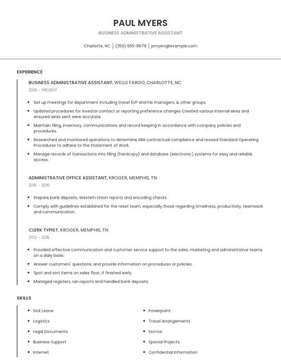 Business Administrative Assistant Resume
