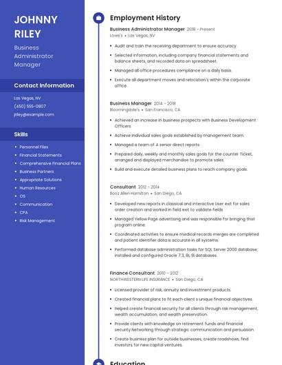 Business Administrator Manager Resume