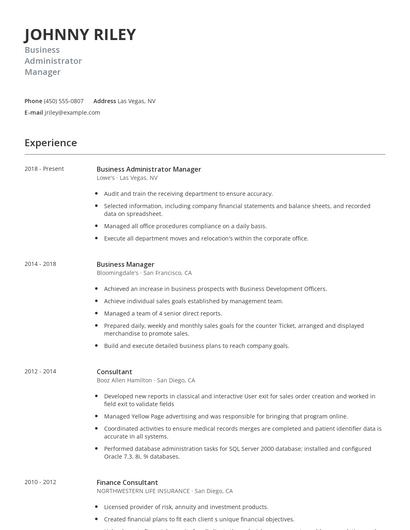 Business Administrator Manager Resume