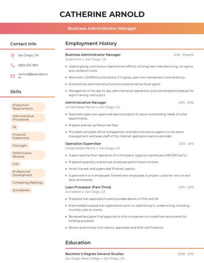 Business Administrator Manager Resume