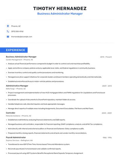 Business Administrator Manager Resume