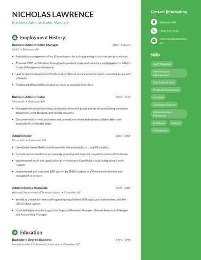 Business Administrator Manager Resume