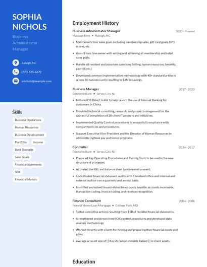 Business Administrator Manager Resume