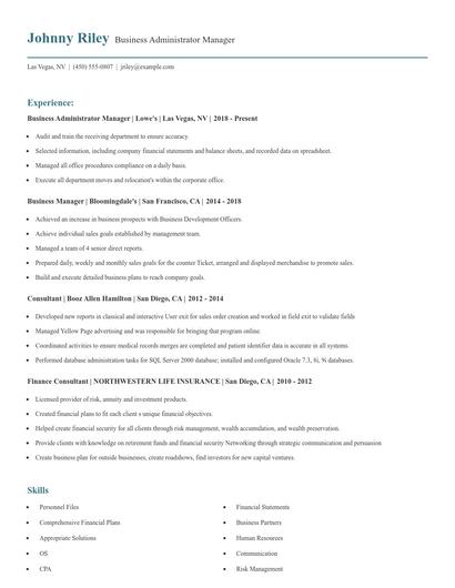 Business Administrator Manager Resume