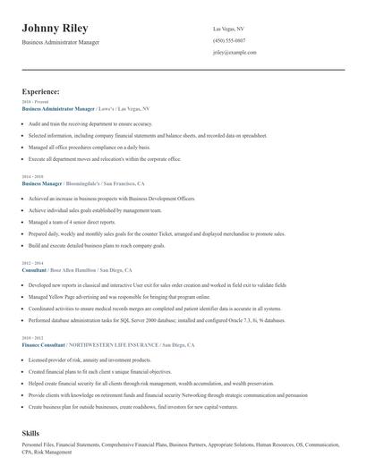 Business Administrator Manager Resume
