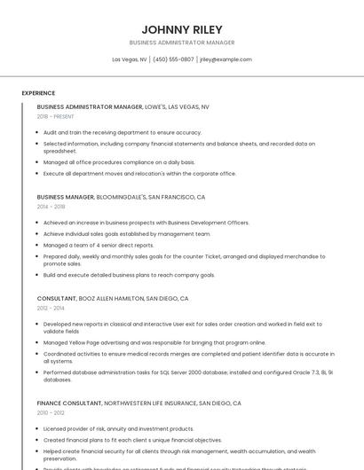 Business Administrator Manager Resume