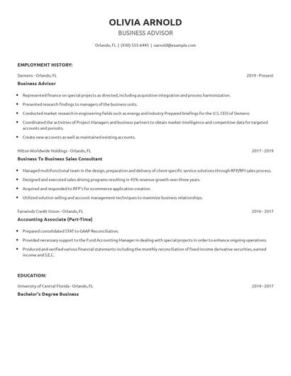 Business Advisor Resume