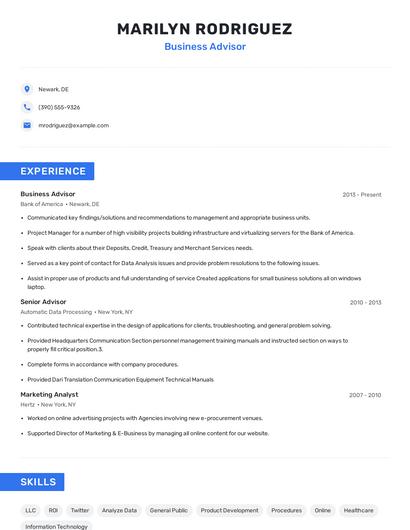 Business Advisor Resume