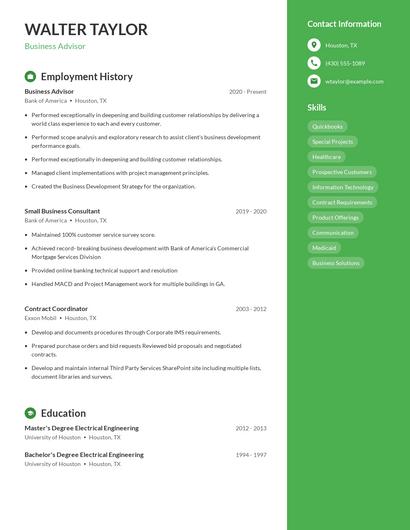 Business Advisor Resume