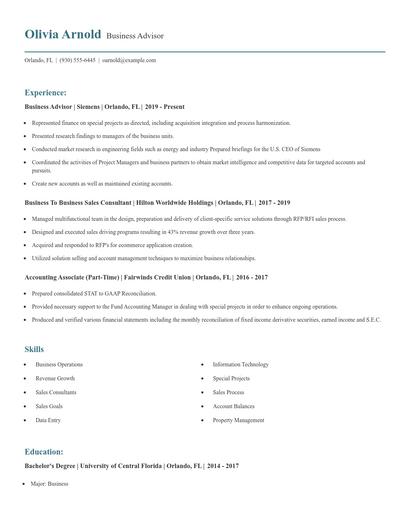Business Advisor Resume