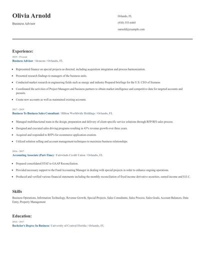 Business Advisor Resume