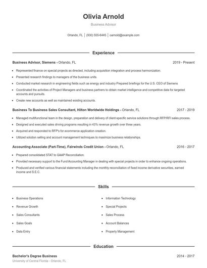 Business Advisor Resume