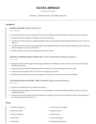 Business Advisor Resume
