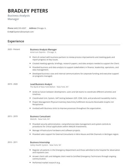 Business Analysis Manager Resume