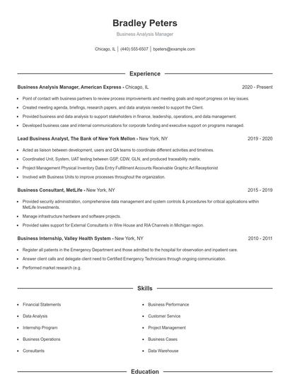 Business Analysis Manager Resume