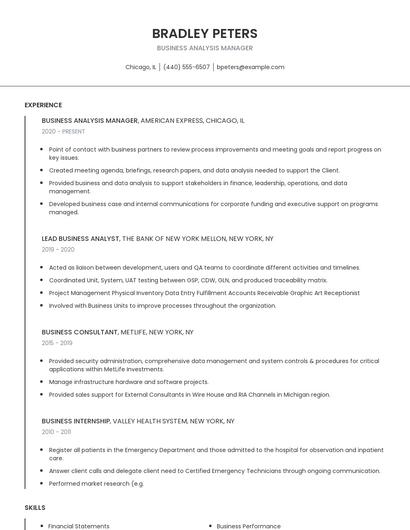 Business Analysis Manager Resume