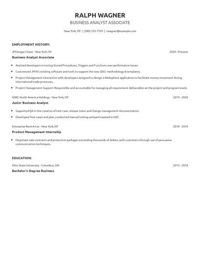 Business Analyst Associate Resume