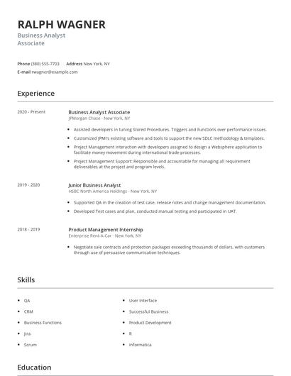 Business Analyst Associate Resume