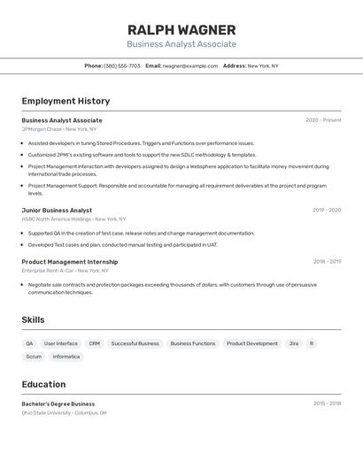 Business Analyst Associate Resume