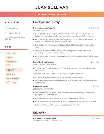 Business Analyst Associate Resume