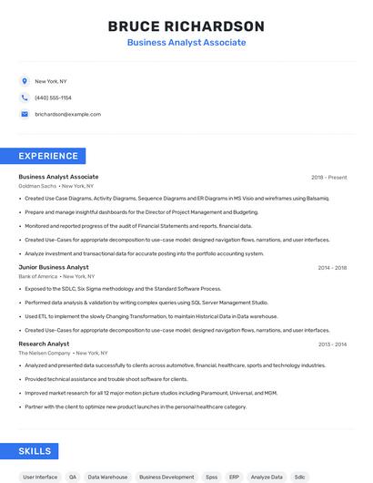 Business Analyst Associate Resume