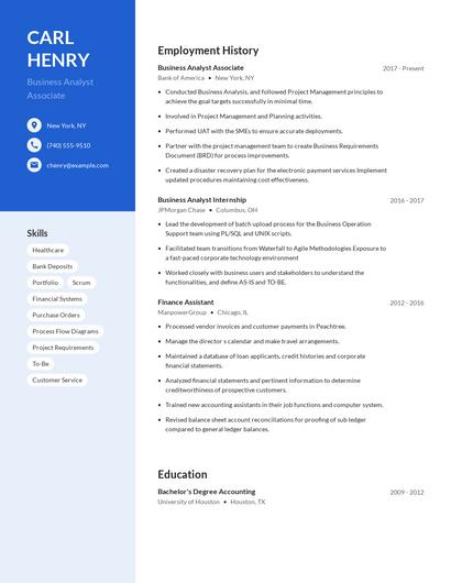 Business Analyst Associate Resume
