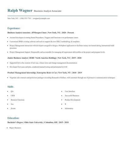 Business Analyst Associate Resume