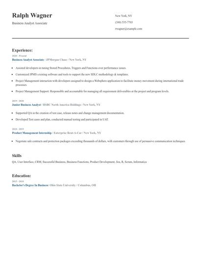 Business Analyst Associate Resume