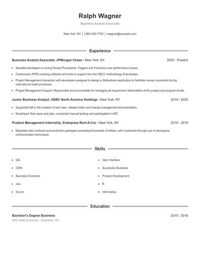 Business Analyst Associate Resume