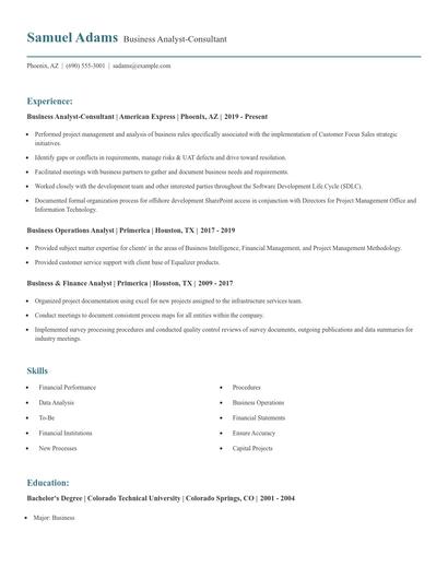 Business Analyst-Consultant Resume