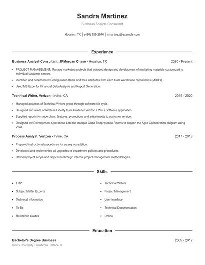 Business Analyst-Consultant Resume