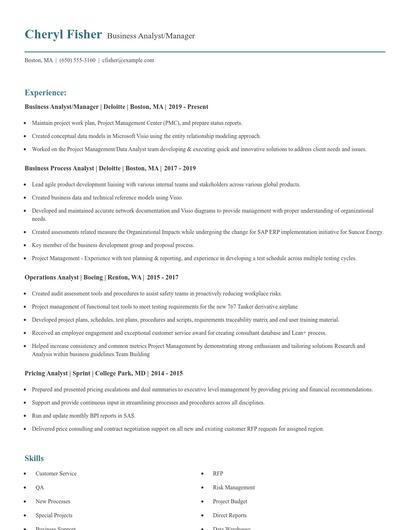 Business Analyst/Manager Resume