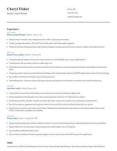 Business Analyst/Manager Resume
