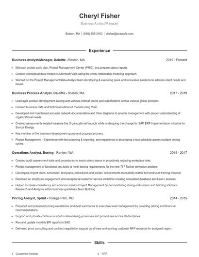 Business Analyst/Manager Resume