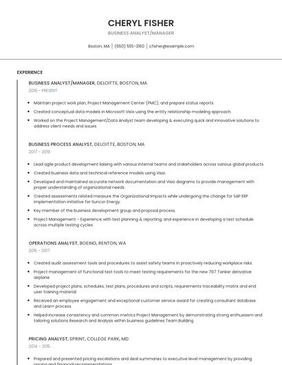 Business Analyst/Manager Resume