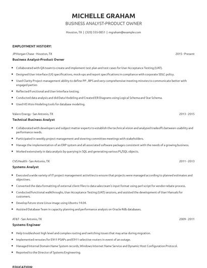 Business Analyst-Product Owner Resume