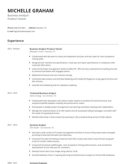 Business Analyst-Product Owner Resume