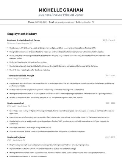 Business Analyst-Product Owner Resume