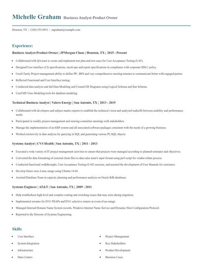 Business Analyst-Product Owner Resume