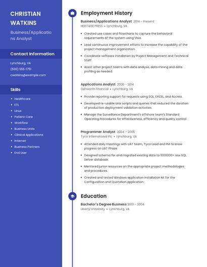 Business/Applications Analyst Resume