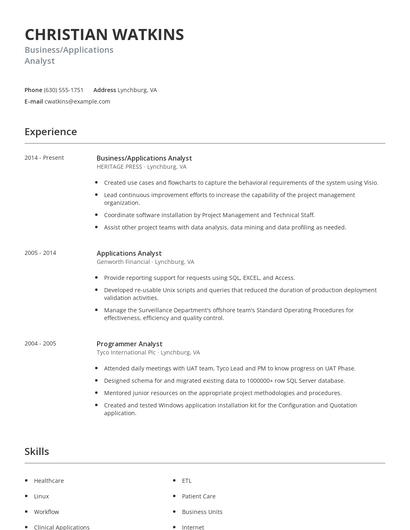 Business/Applications Analyst Resume
