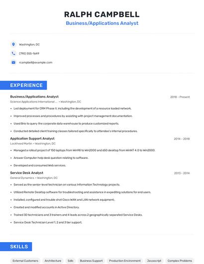 Business/Applications Analyst Resume