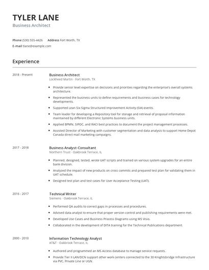 Business Architect Resume